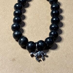 Black Beaded Bracelet with Silver Charm